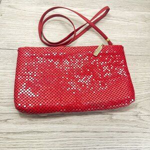 Vintage Whiting and Davis Red Metal Mesh Shoulder Bag, Zipper Closure